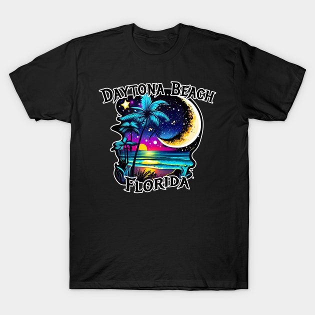 Daytona Beach Florida FL Moon Sunset Beach Ocean Palm Tree T-Shirt by heybert00